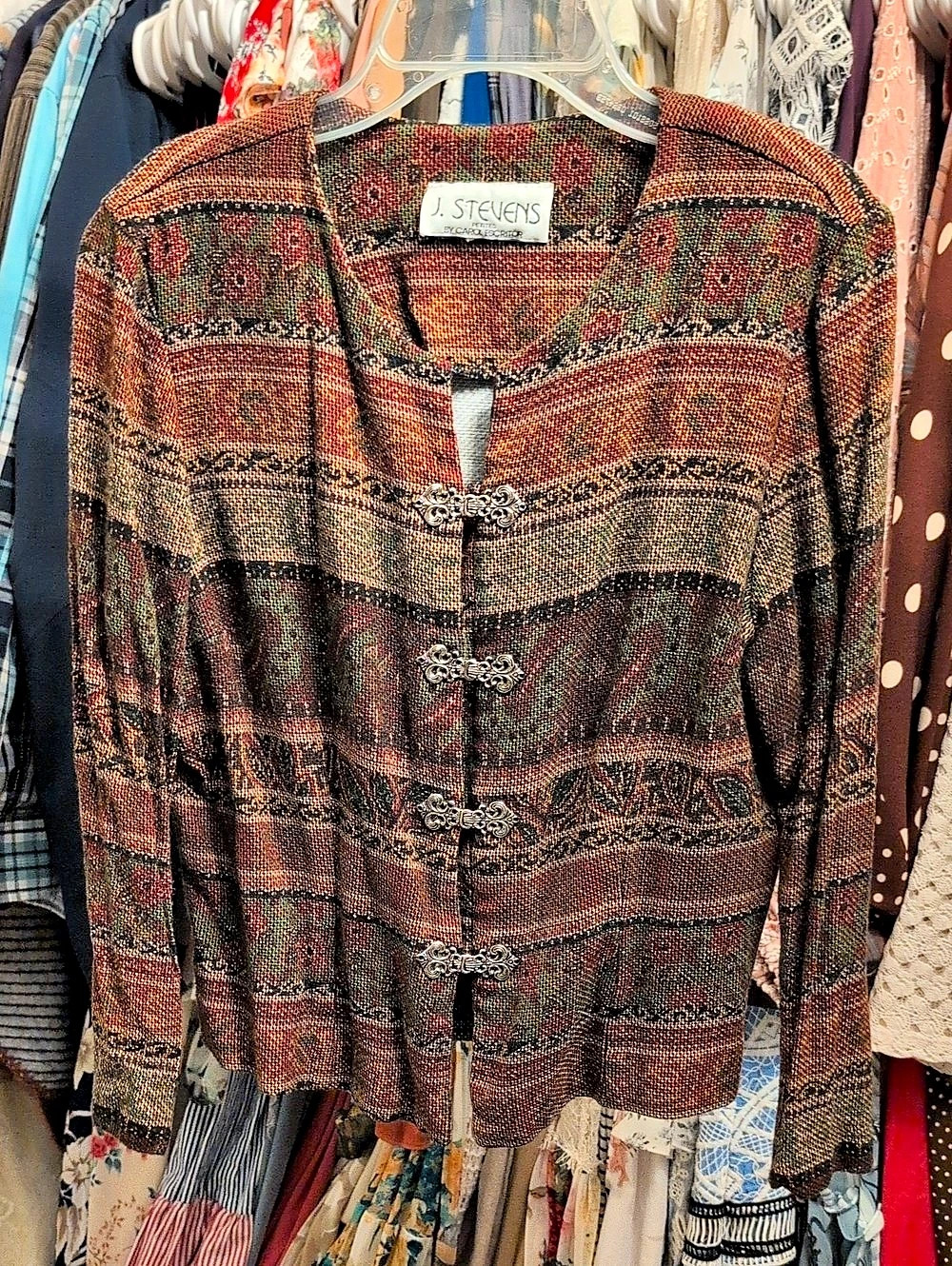 Vintage Tapestry Blazer Jacket With Silver Clasps Size 10P